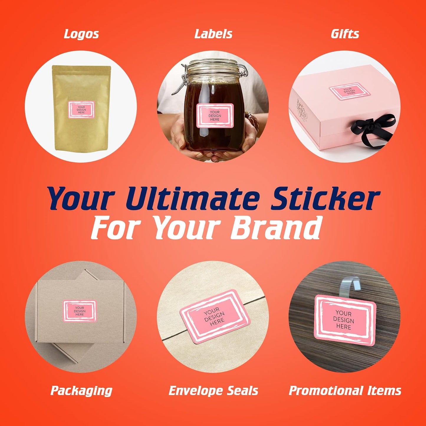 100 Custom Vinyl Stickers - Upload Your own Image, Text, Design, Logo - Personalized Logo Labels for Handmade, Packaging, Bottle, Jars, Candle, Brand Stickers (Pink, 5x3)