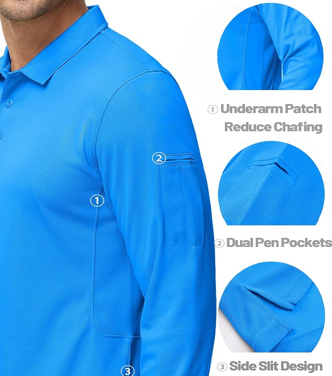 MAGCOMSEN Men's Polo Shirts 3 Button Quick Dry Performance Long Sleeve Tactical - Image 4