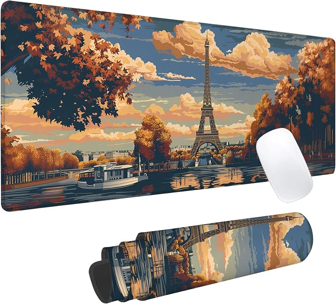 Paris Eiffel Gaming Mouse Pad, Office Desk Mat, Anti-Slip Rubber Base Cool by cromcu