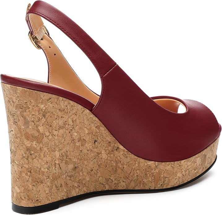 Womens Peep Toe Wedge Heels Matte Fashion Cork Slingback Pumps Platform Wedge - Image 5