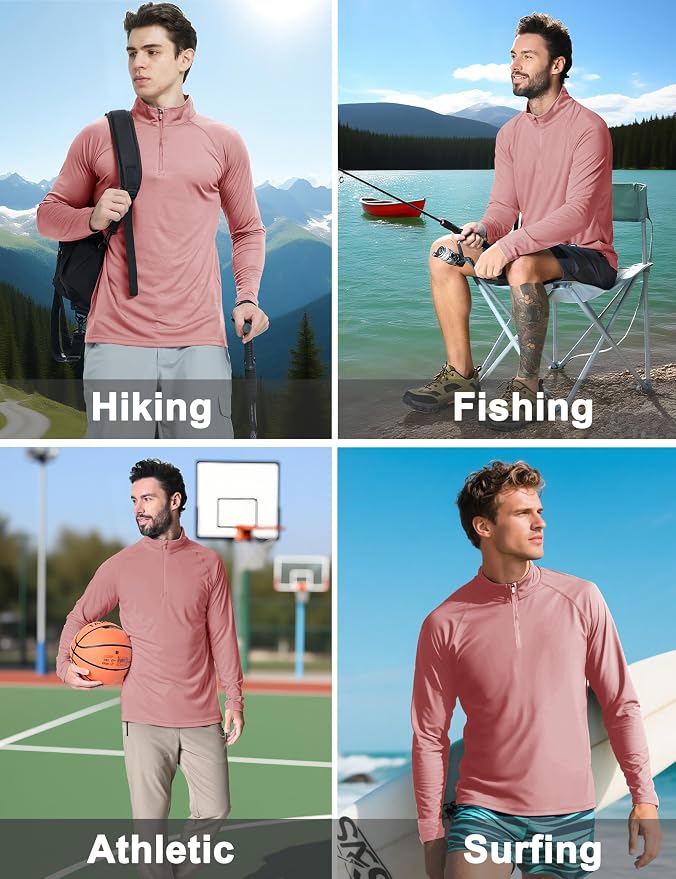 CRYSULLY Men's Long Sleeve 1/4 Zip Shirts Sun Protection Pullover UPF 50+ Rash - Image 2