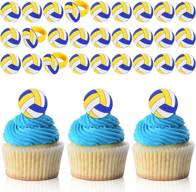 Honeydak 48 Pcs Volleyball Cupcake Rings Toppers Decoration Sport Ball Theme by Honeydak