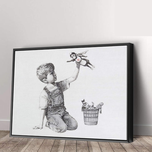 Banksy Super Nurse Hospital Canvas Art Wall Art Home Decor - Various Sizes (60in x 40in Modern Black Framed)