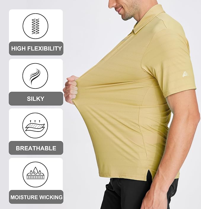 Esabel.C Jacquard Golf Shirts for Men Moisture Wicking Short Sleeve Performance - Image 4