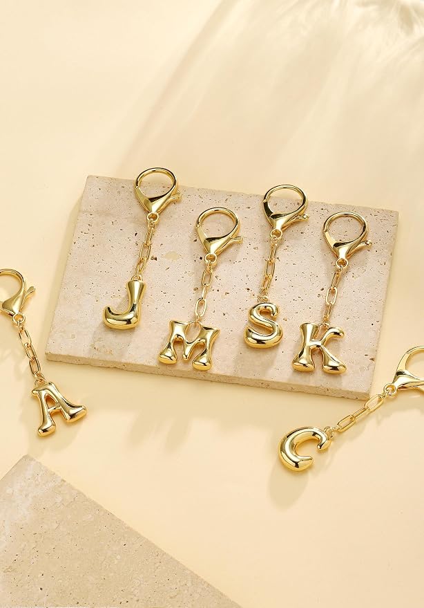 Gold Bubble Initial Keychain Charm - Image 8