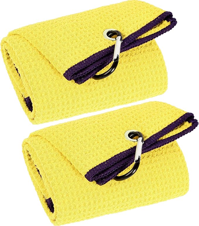 VIVIDLY 2 Pack Tri-fold Golf Towels, Premium Microfiber Fabric Waffle Pattern by VIVIDLY