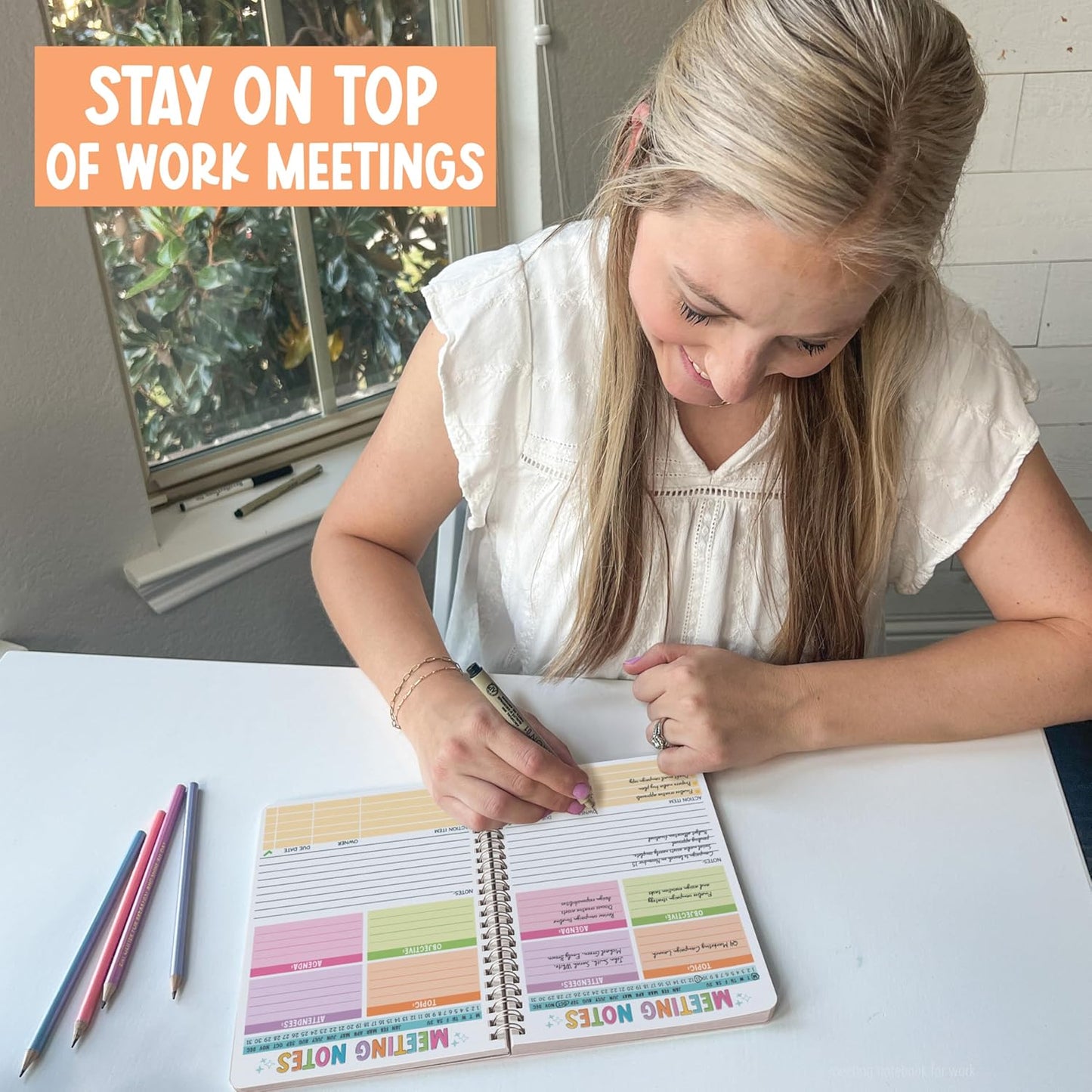 Hadley Designs Meeting Notebook For Work Organization - Meeting Business Planner, Business Notebooks Organizer, Office Notebooks For Note Taking, Chalkboard Work Planner Organizer Notebook