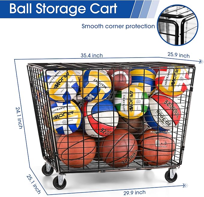 Mythinglogic Rolling Ball Storage Cart, Sports Equipment Storage Organizer - Image 2
