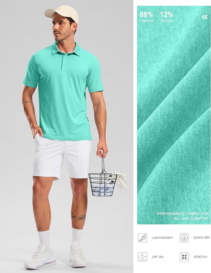 Golf Shirts Heather Polo Short Sleeve Dry Fit Lightweight Moisture Wicking - Image 5
