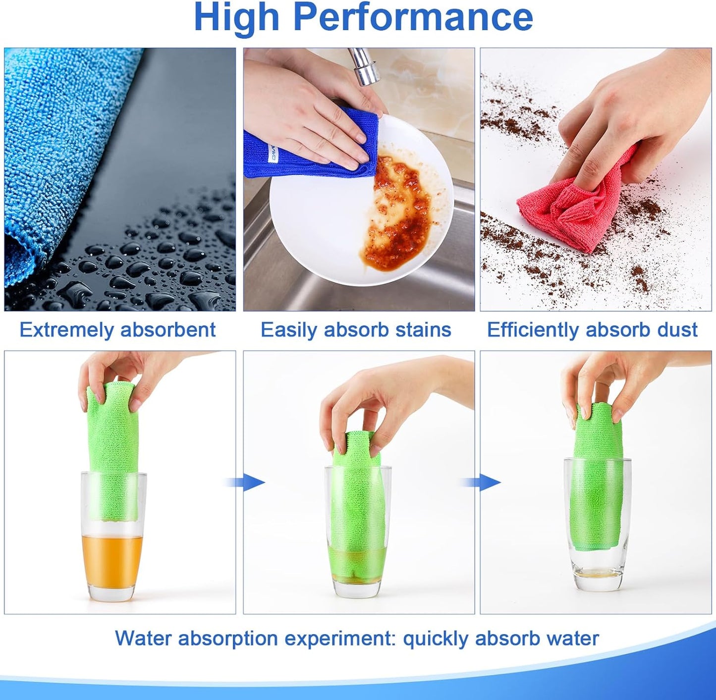 12Pcs Premium Microfiber Cleaning Cloth, Highly Absorbent Household Cleaning Supplies - for Kitchen Towels, Dish Cloths, Dust Rag