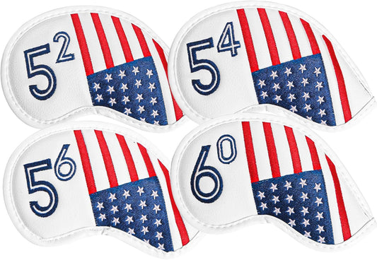 Golf Iron Wedge Head Covers 52° 54° 56° 60° 1 or 4 Pack, Synthetic Leather Clover USA Flag Design Club Head Protection, Universal Headcover Fit Iron Clubs for Men Women