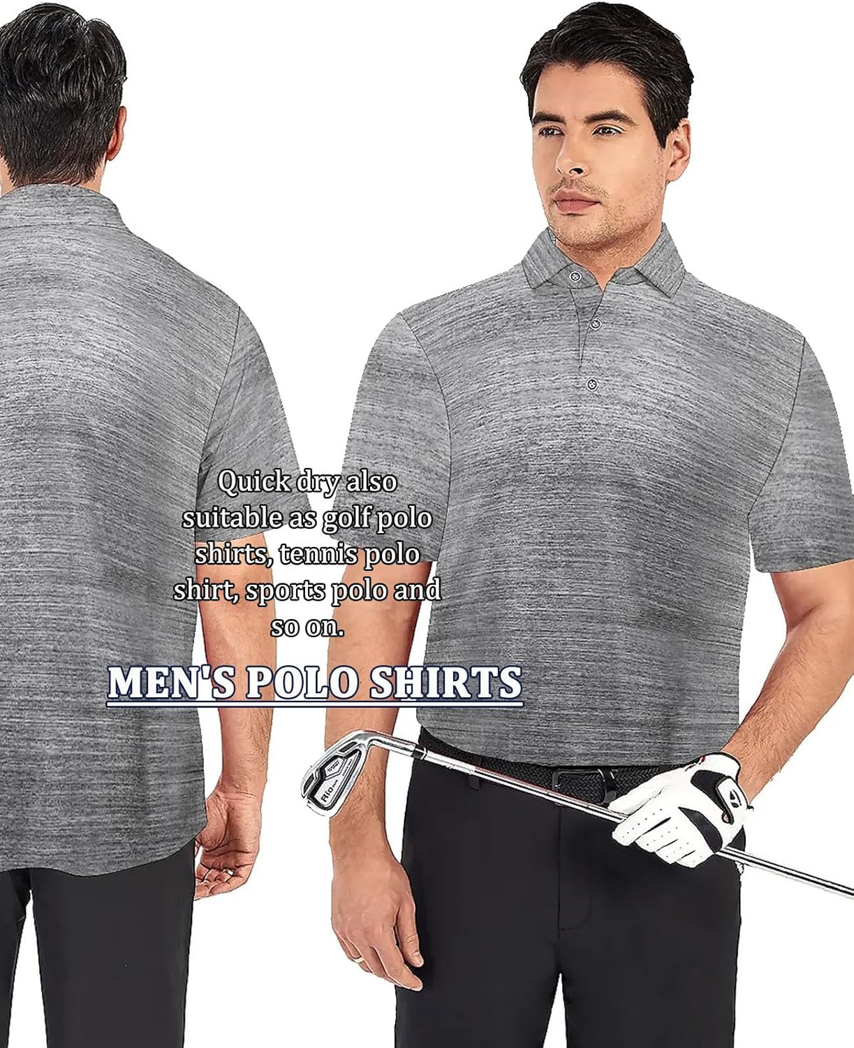 Hodaweisolp Golf Shirts for Men Dry Fit Print Moisture Wicking Performance Short Sleeve Polo Shirt