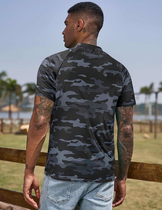 TAPULCO Mens Collarless Golf Shirts Short Sleeve Dry Fit Stretch Casual - Image 4