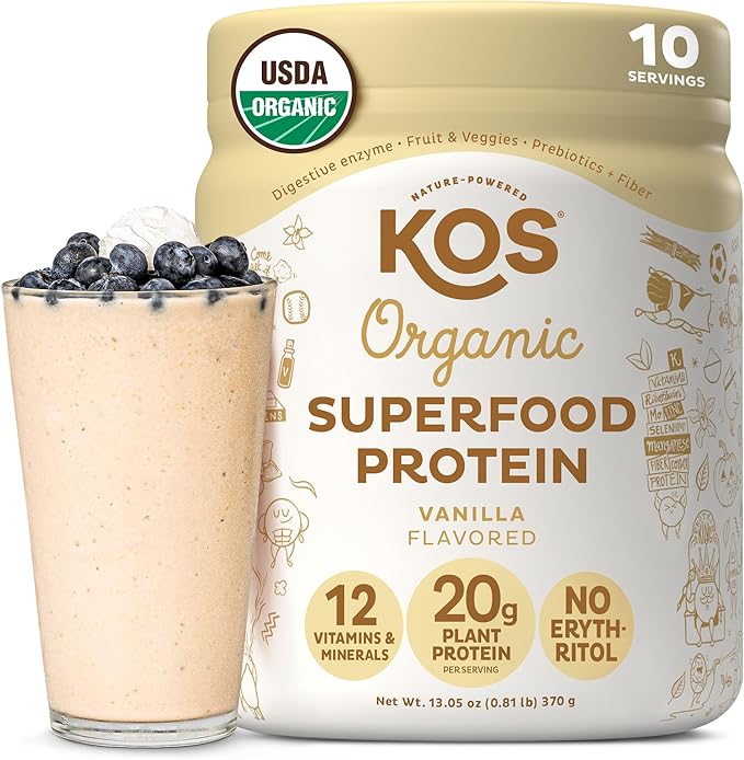 KOS Plant Based Protein Powder, Vanilla USDA Organic by KOS