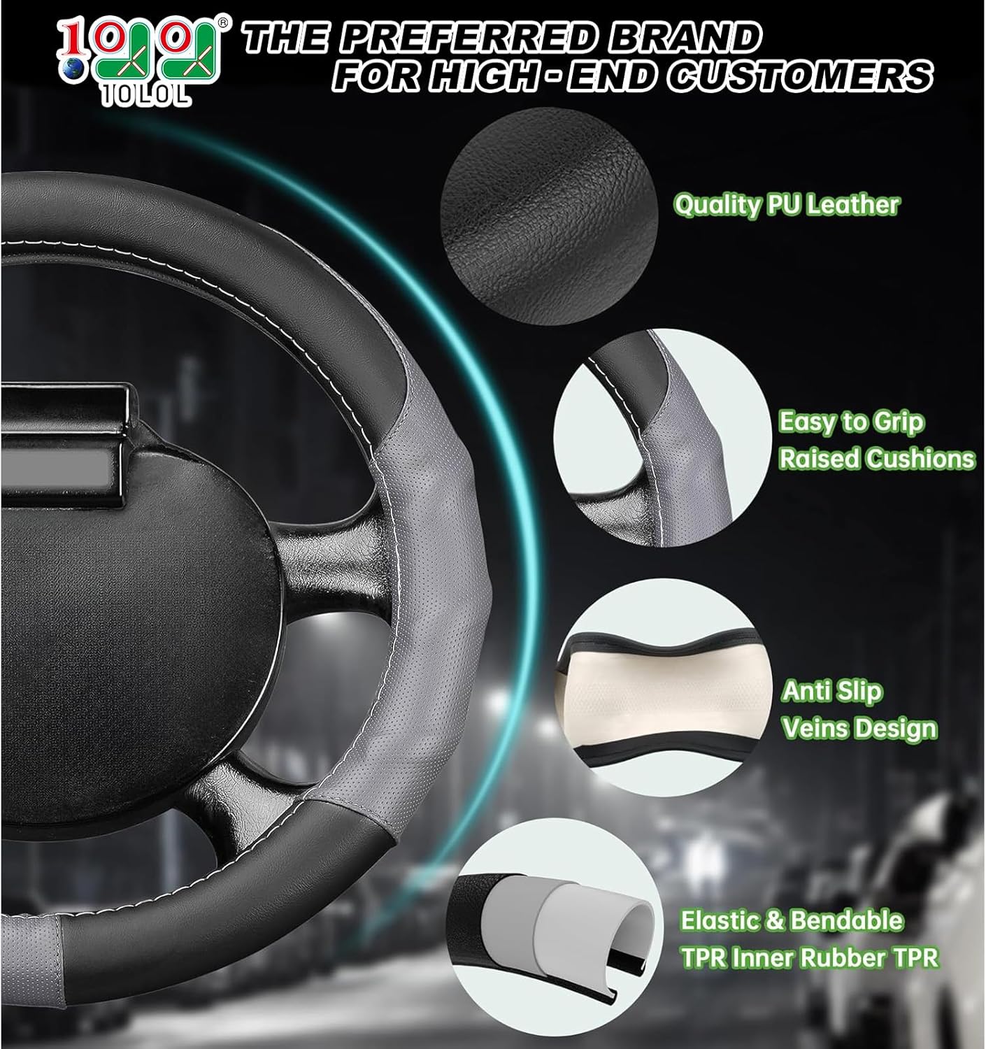 10L0L 13 Inch Golf Cart Steering Wheel Cover for EZGO TXT RXV, Anti Slip PU Leather & Comfortable Grip Feeling-Black Grey