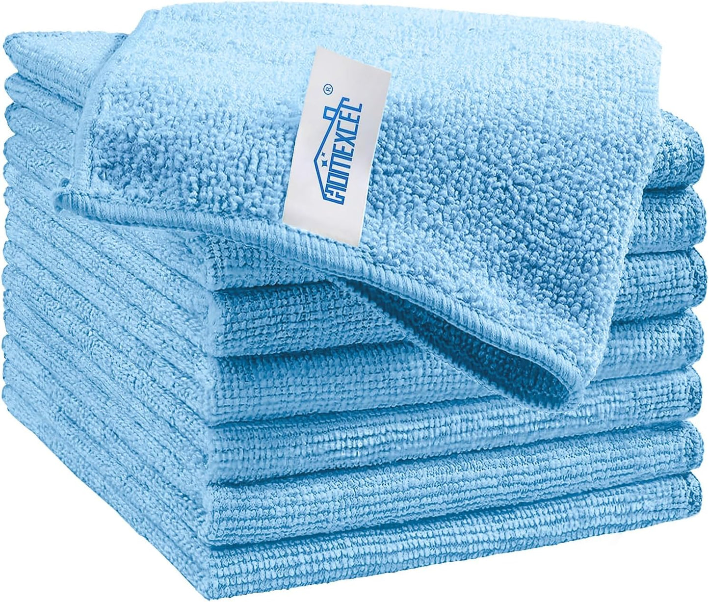 HOMEXCEL Blue Microfiber Cleaning Cloth, 8 Pack Cleaning Towels for Kitchen, Lint Free, Scratch-Free, Highly Absorbent, and Reusable Cleaning Rags for House, Window and Glass, Cars, 11.5 X11.5 inch