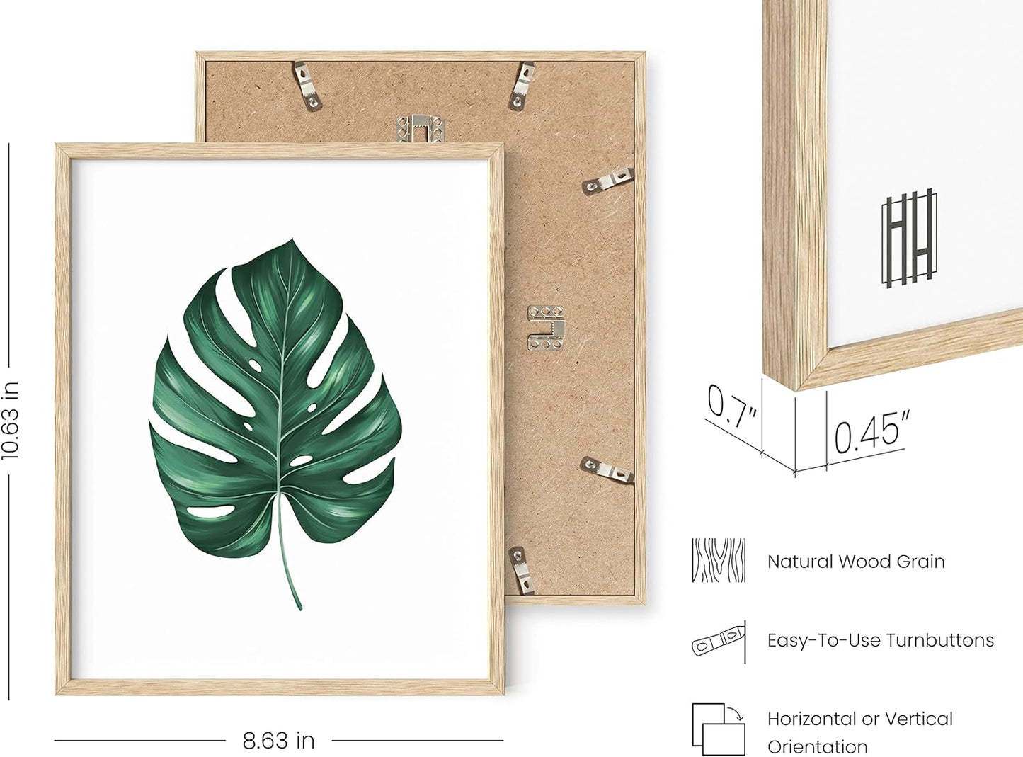 HAUS AND HUES Framed Botanical Wall Art - Set of 4 Tropical Leaf Prints, Sage Green Plant Wall Decor, Minimalist Leaves Art (Beige Frame, 8x10)