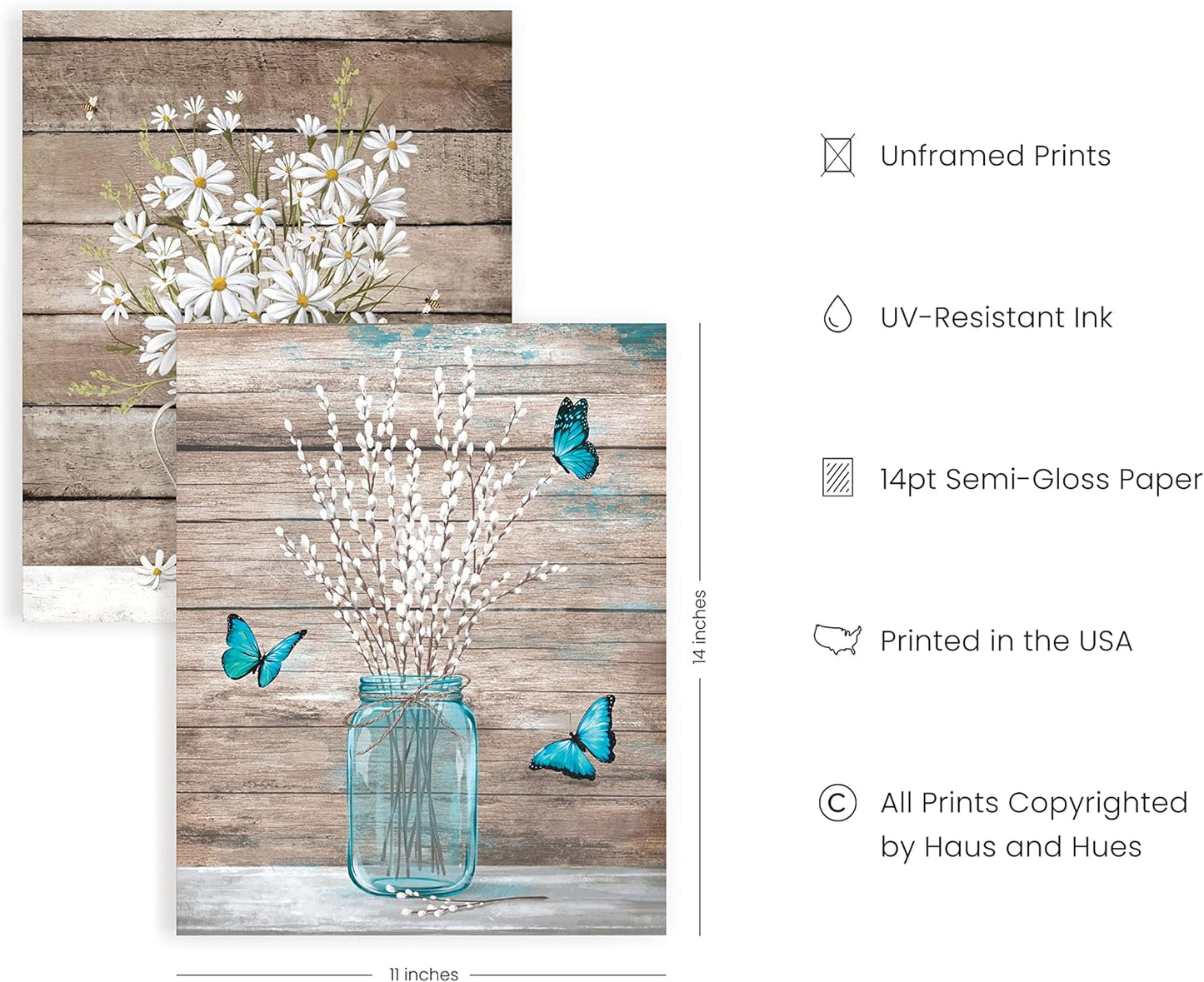 HAUS AND HUES Botanical Prints - Set of 4 Floral Posters, Wall Flower Pictures (Unframed 11x14)