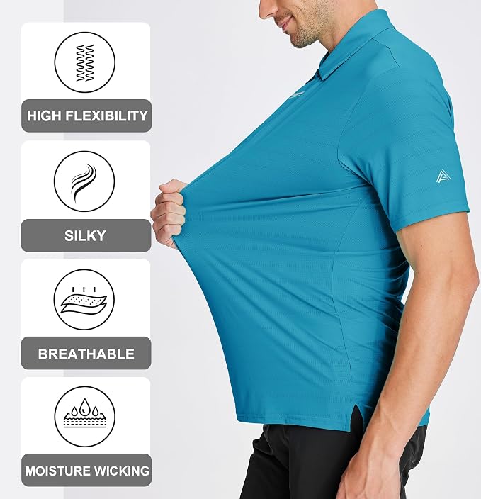 Esabel.C Jacquard Golf Shirts for Men Moisture Wicking Short Sleeve Performance - Image 4