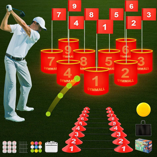 Golf Yard Bucket Games, 9 Holes Bucket Backyard Golf Game Set with LED Light and Golf Flags for Adults & Kids Indoor Outdoor, Golf Practice Gift for Backyard, Park, Beach, Lawn