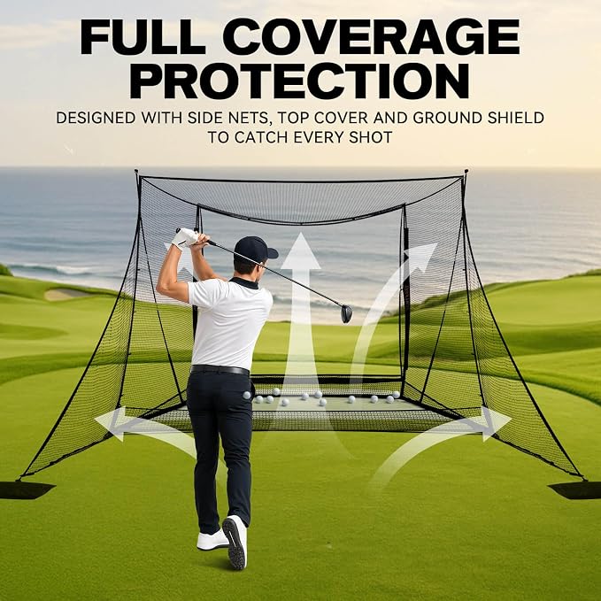 Golf Simulator Cage with Side Barriers&Impact Screen – 10x8 FT Golf Net with - Image 4