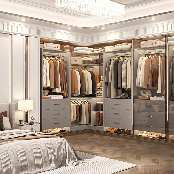 Aheaplus Closet System with 6 Drawers, 4 Hanging Rods & Corner Tower, Corner - Image 3