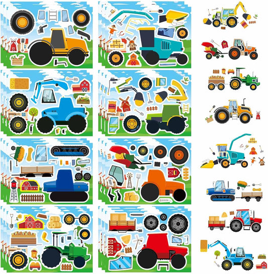 24 Sheets Make Your Own Farm Tractor Stickers for Kids Toddler, Fall Autumn Stickers, Happy Farm Themed Birthday Party Favors Supplies
