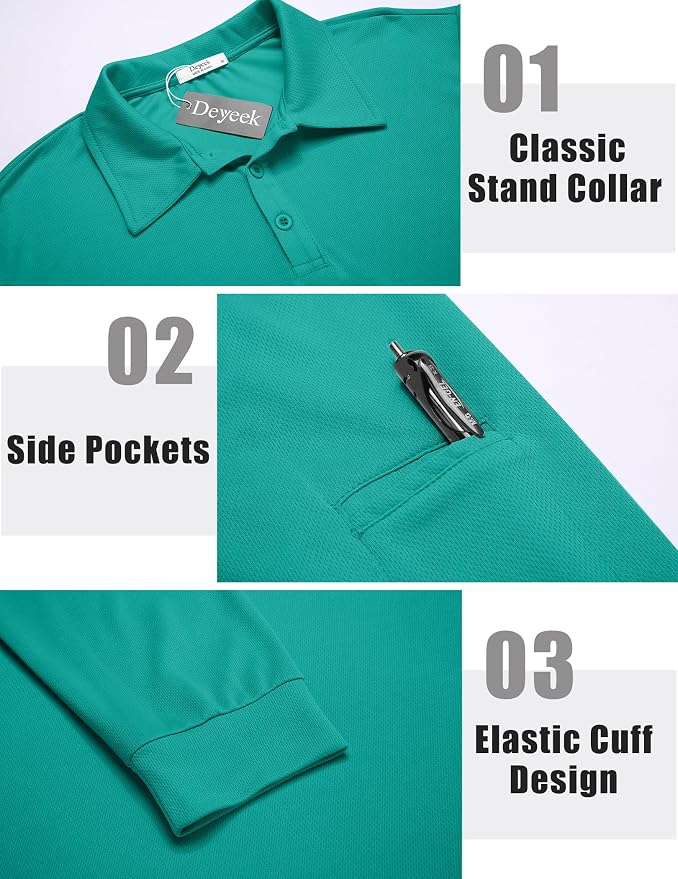 Deyeek Men's Polo Shirts Long Sleeve Golf Polo Shirts - Image 3