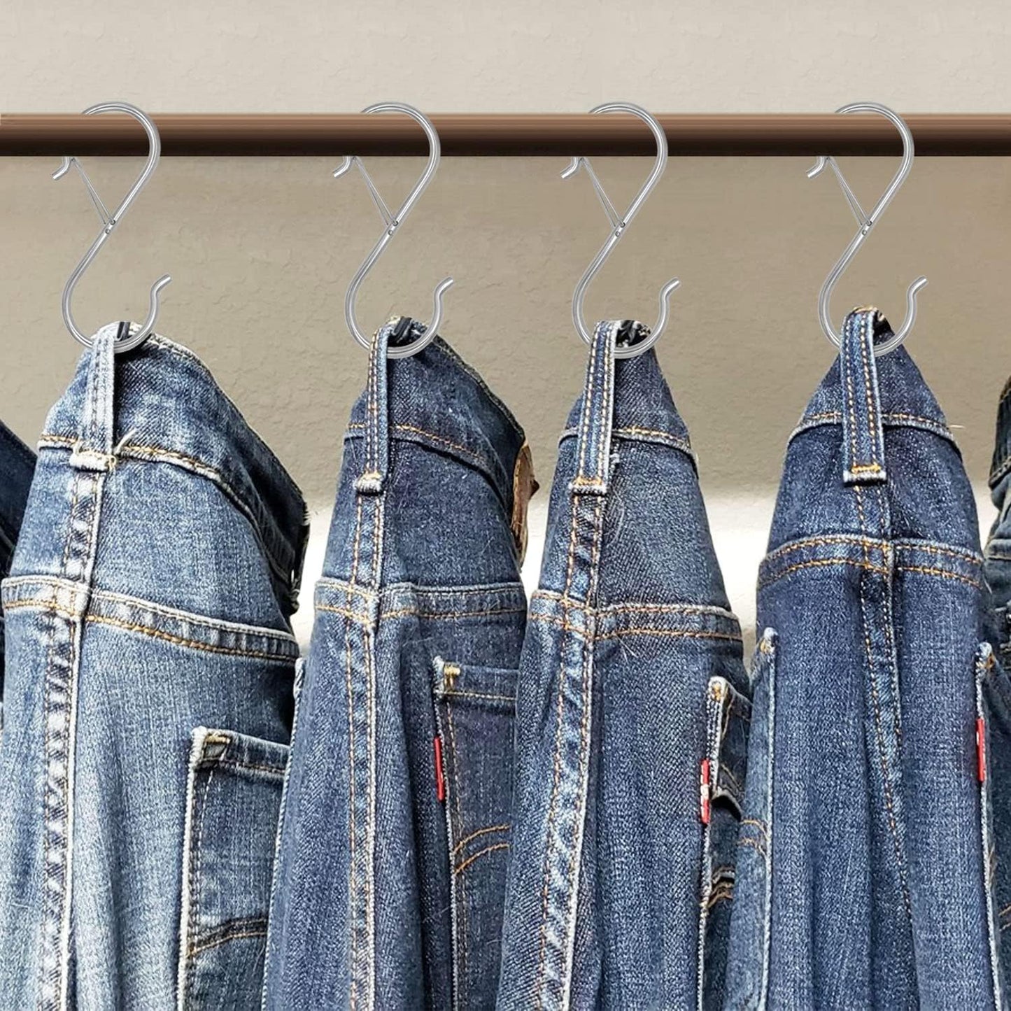 16 Pack S Shaped Hooks - 3.5 inch Heavy Duty Hooks with Safety Buckle for Hanging Plants, Clothes, Kitchen Utensils, Bags (Silver)