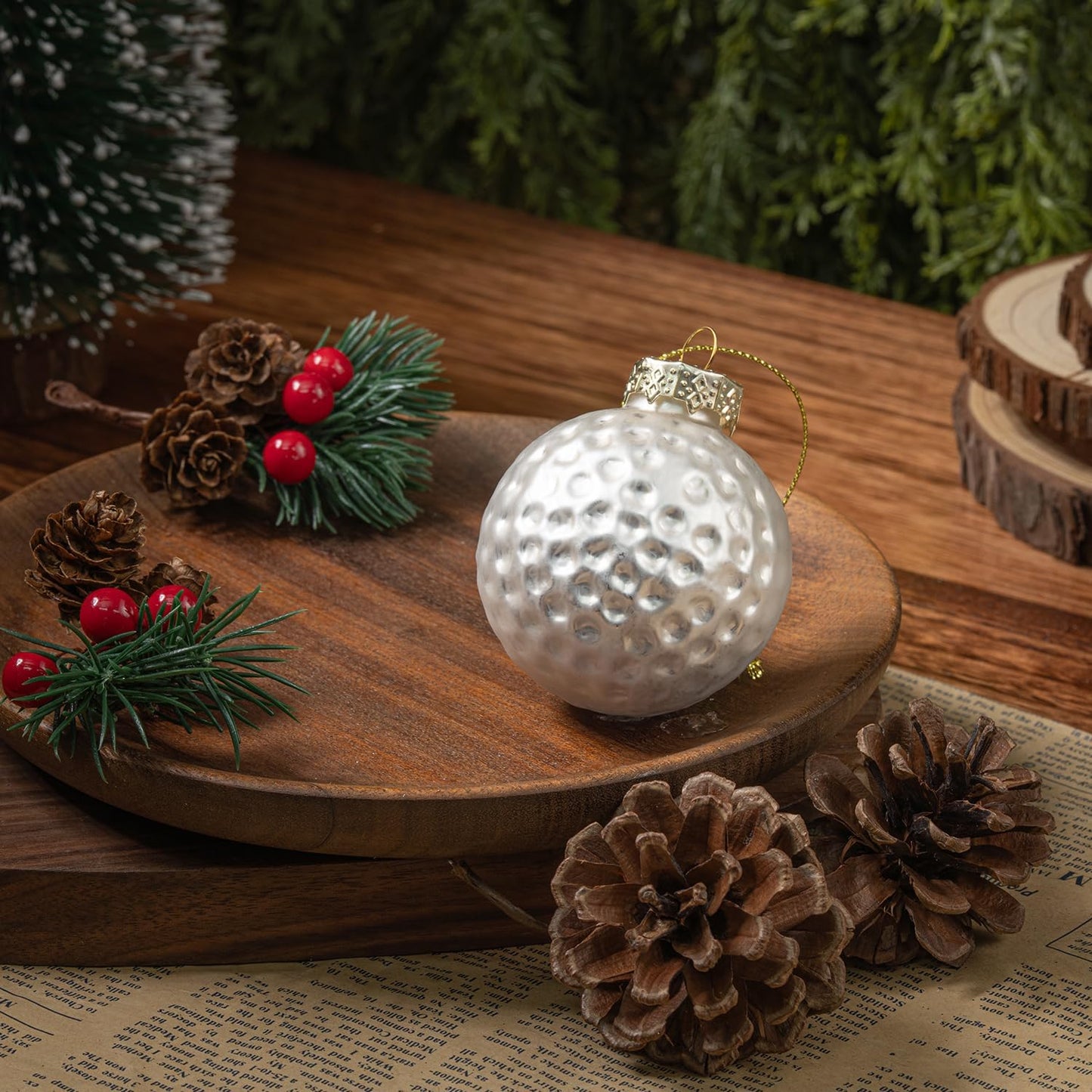 1.97” Christmas Golf Ball Glass Blown Ornament, 2025 Hand-Painted Sports Ball Decoration for Xmas Tree Holiday Decor Gifts