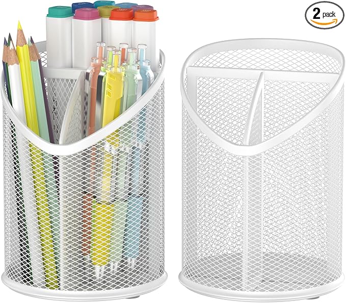 2 Pack Pen Holder Mesh Round Pencil by Delifox