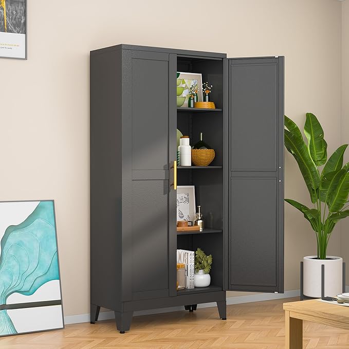 Black Metal Storage Cabinet, Kitchen Pantry Storage Cabinet by RISTERN