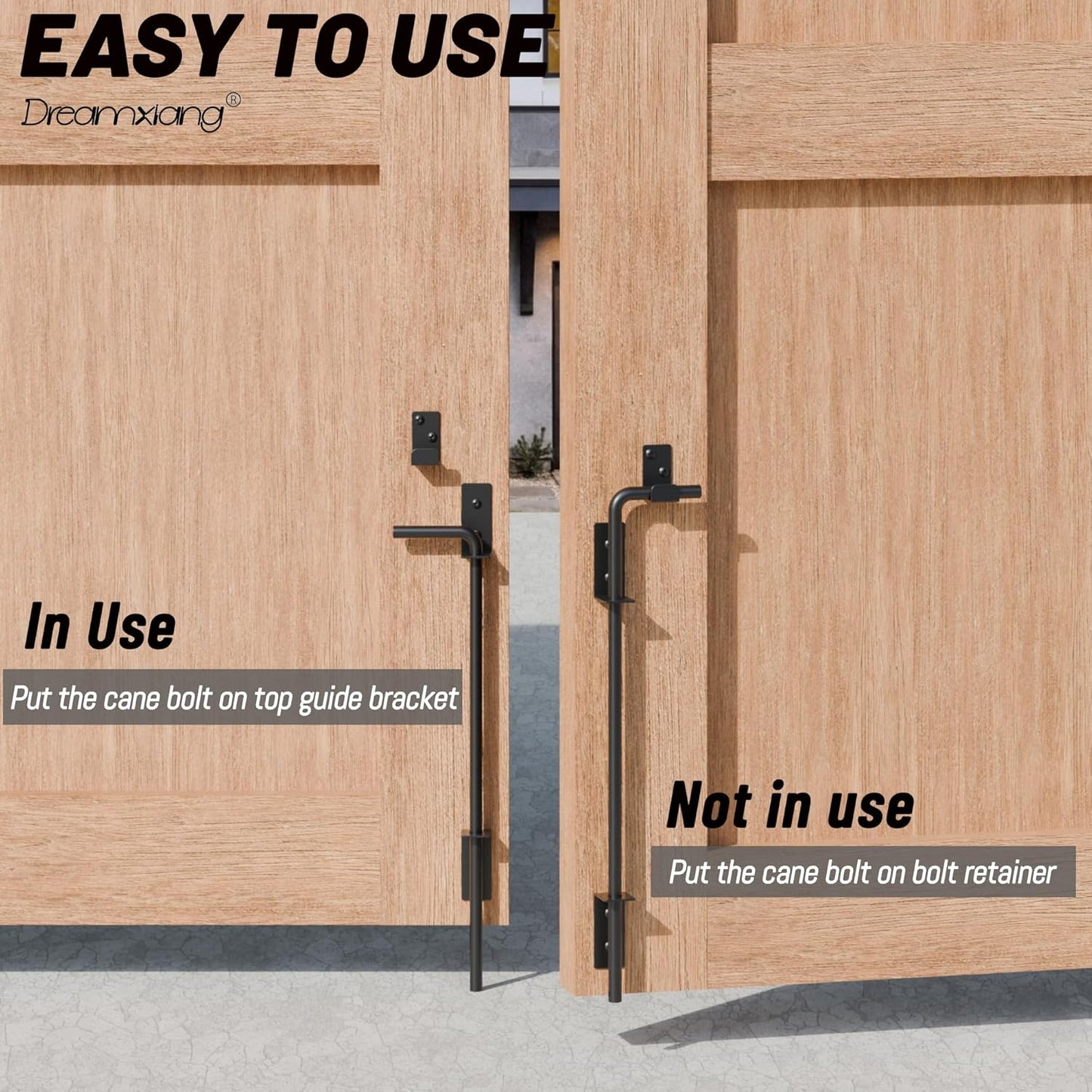 18" Heavy Duty Cane Bolt Gate Drop Rod Extra Thick Hardware Ground Latch for Wood PVC Vinyl Metal Fences Gates, Double Doors, Black Solid Steel-1 Pack