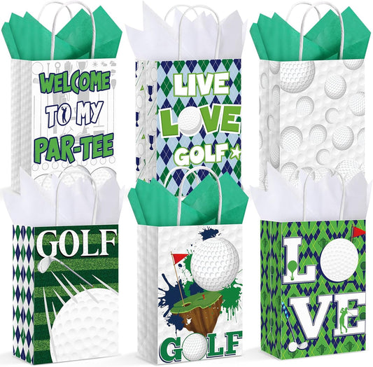 Aoriher 24 Pcs Golf Party Favor Bags with Tissue Paper Golf Goodie Gift Bags Golf Candy Treats Snack Bags with Handle for Birthday Party Supplies Decorations