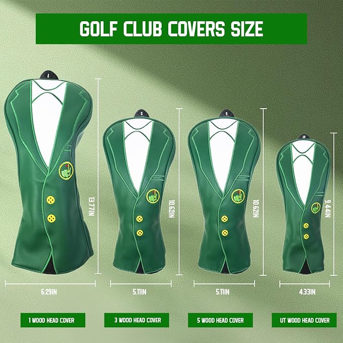 Green Jacket Golf Club Covers, PU Leather Elastic Neckline Golf Head Covers - Image 6