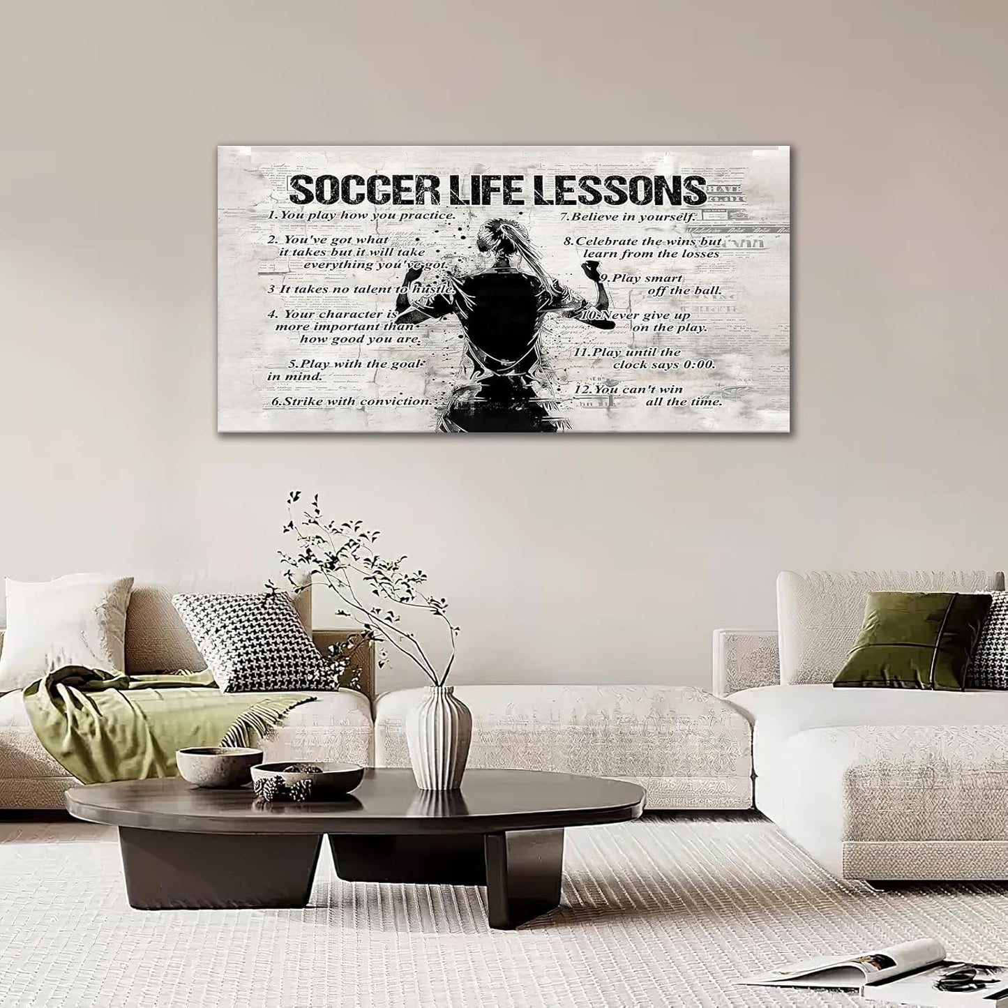 Gyeong Soccer Sports Wall Art for Living Room Large Size Soccer Life Lessons Wall Decor Soccer Sign Retro Canvas Prints Inspirational Pictures Painting Artwork Home Decoration Master Bedroom 60"X30"