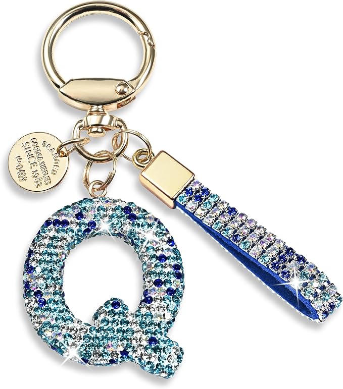 Pink Blue White Initial Letter Keychain Gift by JINGUAZI