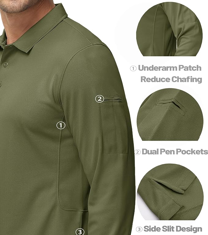 MAGCOMSEN Men's Polo Shirts 3 Button Quick Dry Performance Long Sleeve Tactical - Image 4