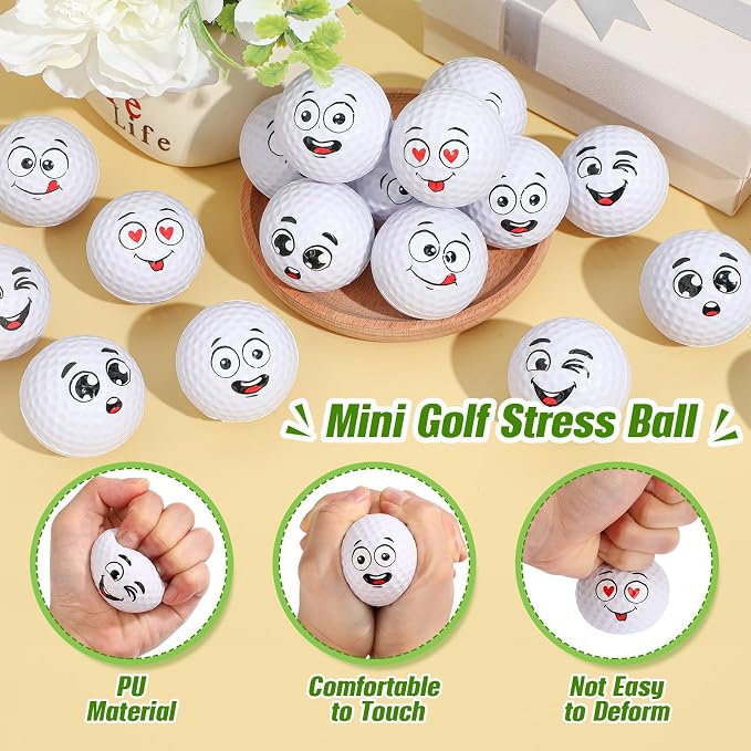 Syhood 48 Pcs Mini Golf Stress Ball Golf Party Favors 1.57 Inch Funny Face - Image 2