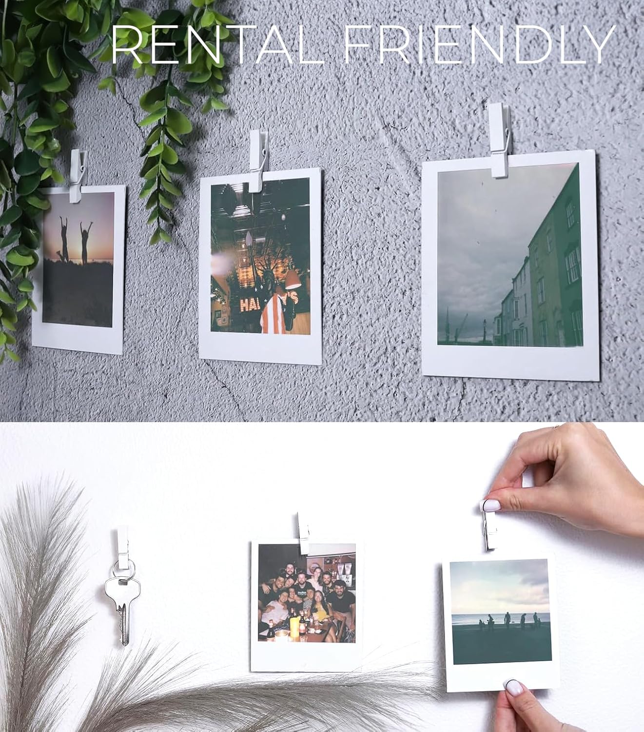 20 Pack Mini Self Adhesive Clips for Pictures - White Wood Clip Photo Holders for Wall, Poster Hanger, Photo Cards Hanging Display Board & Picture Boards, Artwork Photos Holders Card Room Decor