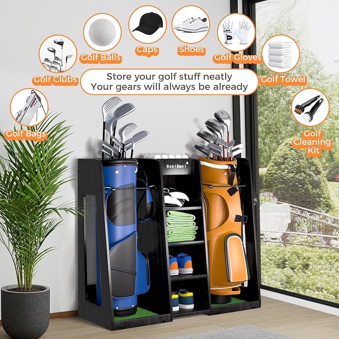 Wooden Golf Storage Organizer for Garage, Premium Golf Bag Holder Rack for - Image 7