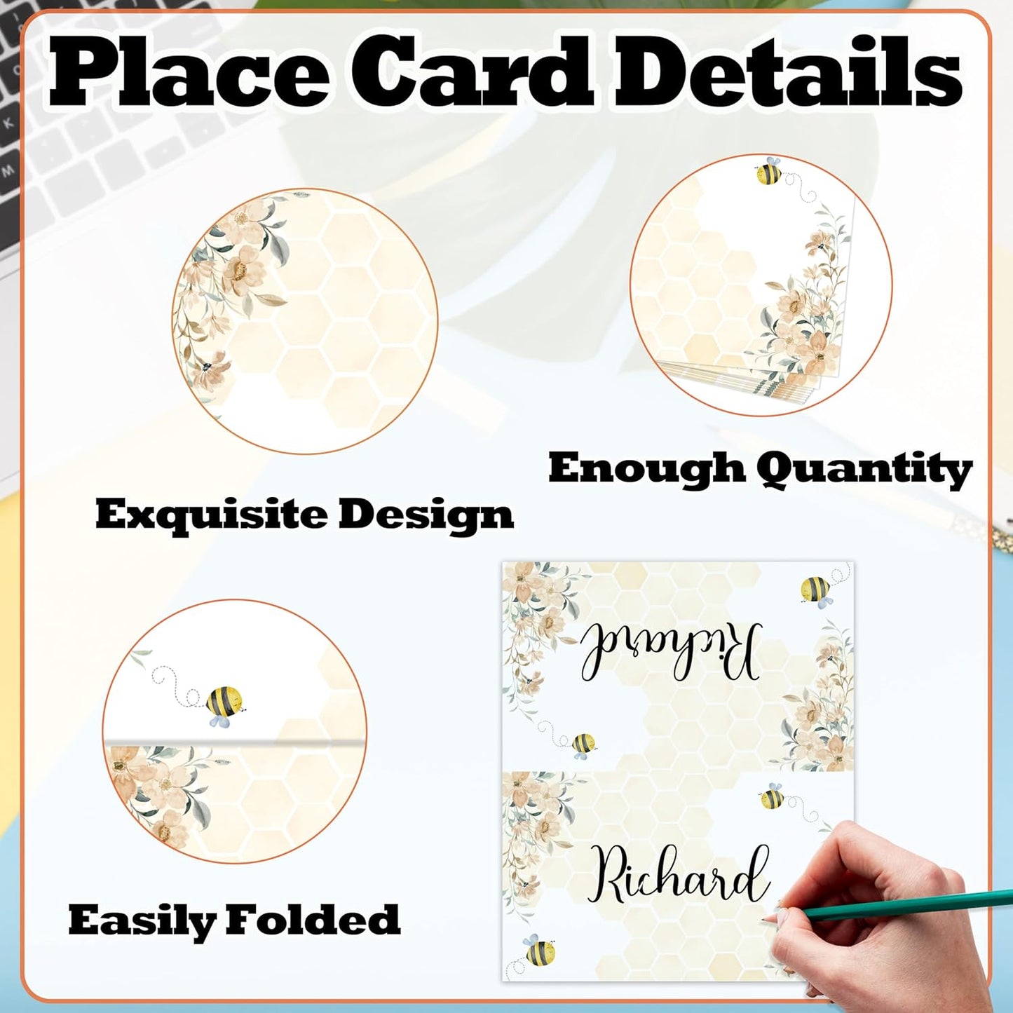 Honey Bee Place Card For Girls Boys, Bumble Bee Name Cards For Table Setting, Honey Party Favors Supplies, Beehive Tent Card Decorations For Baby Shower Kids Birthday Events, 25 Pack Cards -18