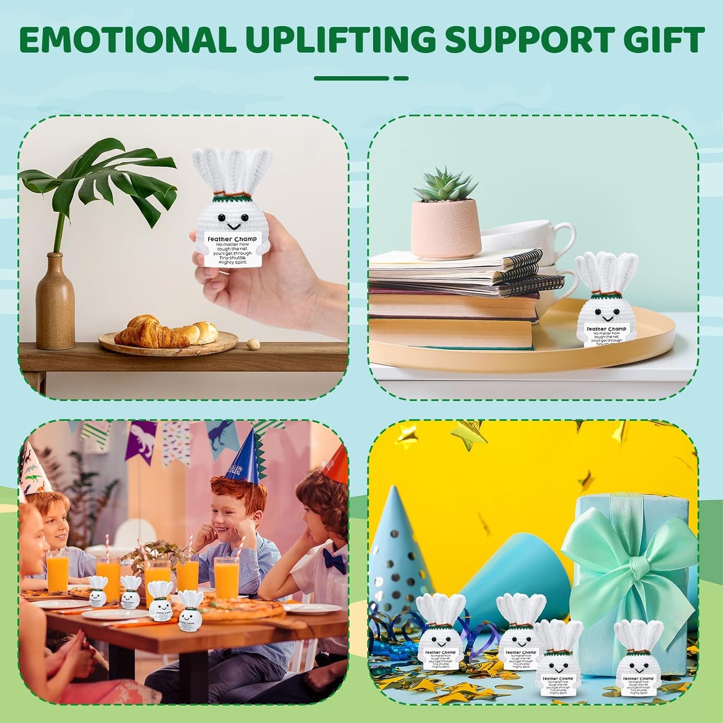 12pcs Funny Badminton Gifts for Team Bulk Positive Badminton Balls with Motivational Cards Handmade Mini Crochet Team Gift for Coach Women Men Coworker Birthday Christmas Party Favors