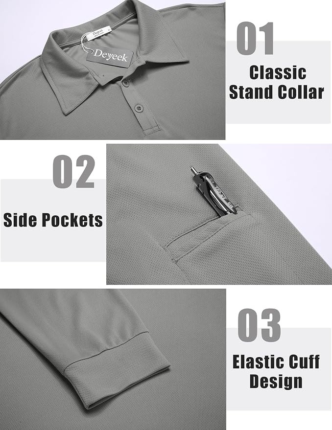 Deyeek Men's Polo Shirts Long Sleeve Golf Polo Shirts - Image 3