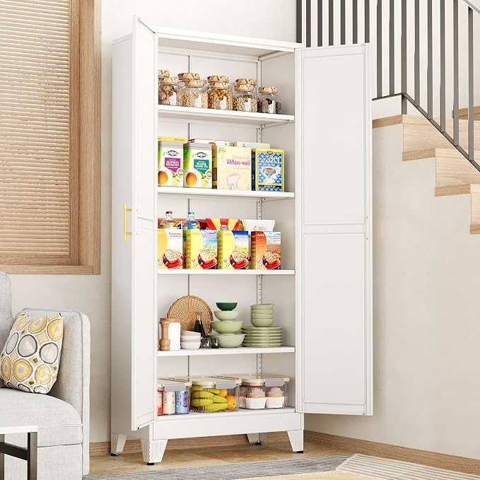 White Pantry Storage Cabinet, Metal Storage Cabinet, by RISTERN