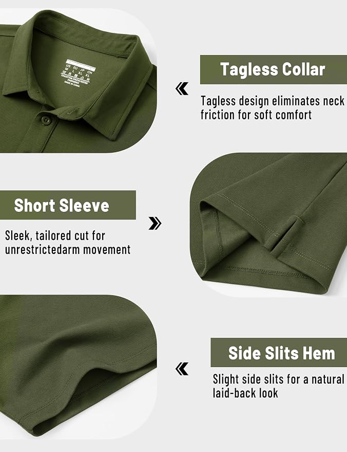 TACVASEN Mens Polo Shirts Short Sleeve Pique 3 Buttons Golf Polo Cooling - Image 5