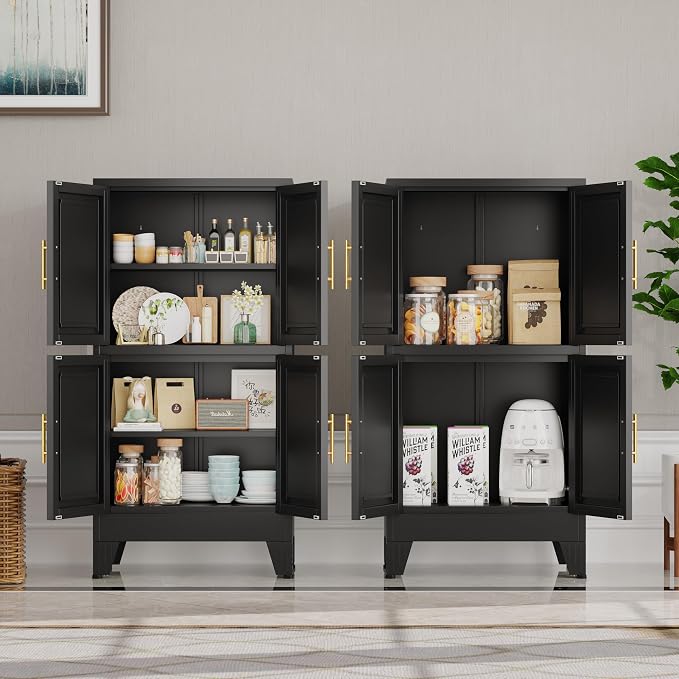 47“H Black Metal Bathroom Storage Cabinet, Kitchen Pantry Cabinet - Image 7