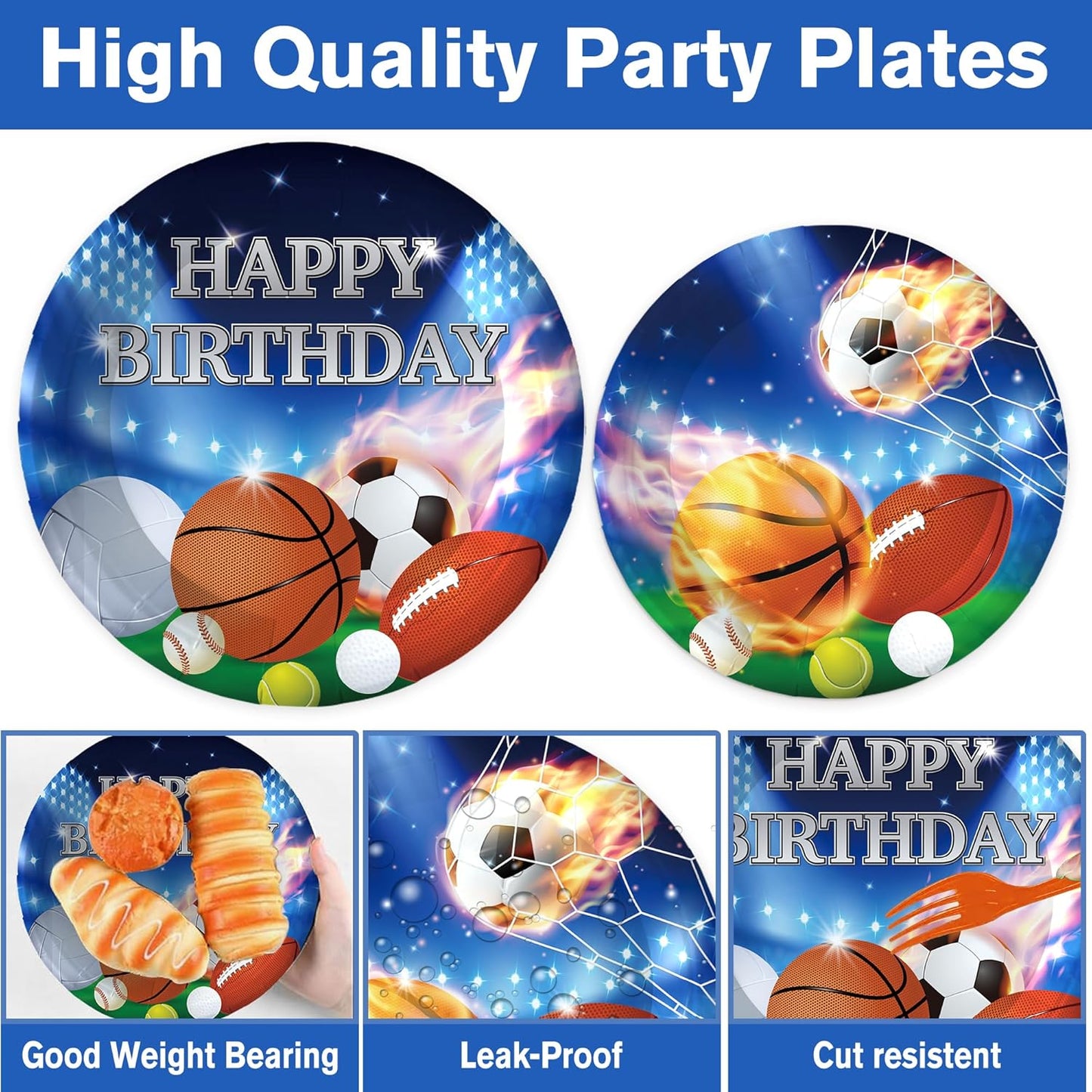 189pcs Sports Birthday Party Decorations Sports Plates Napkins Party Supplies Tablecloth Banner All Star Football Baseball Basketball Soccer Tableware for Sports Themed Party Decorations Serves 24