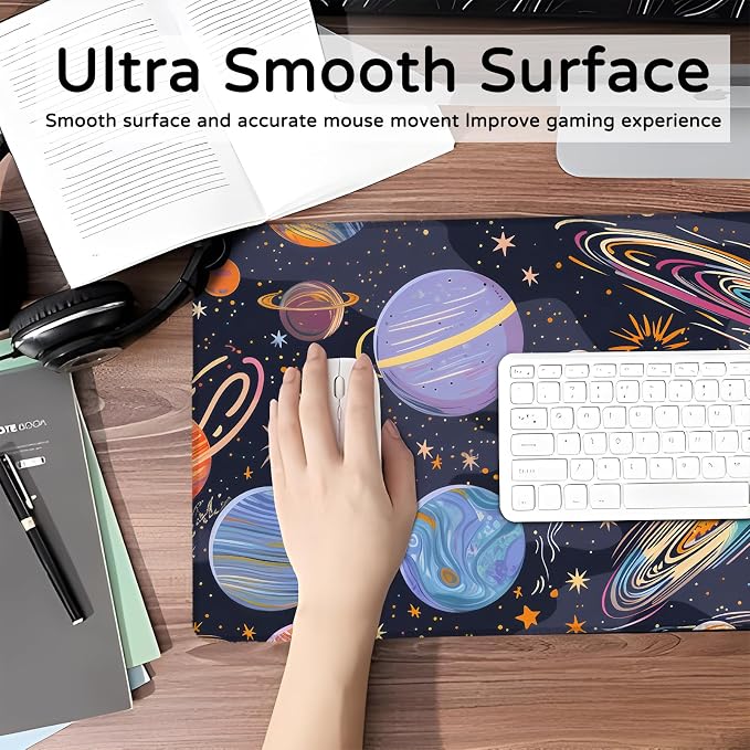 Celestial Large Gaming Mouse Pad, Space Planets Desk Mat, 31.5x11.8x0.12in - Image 3