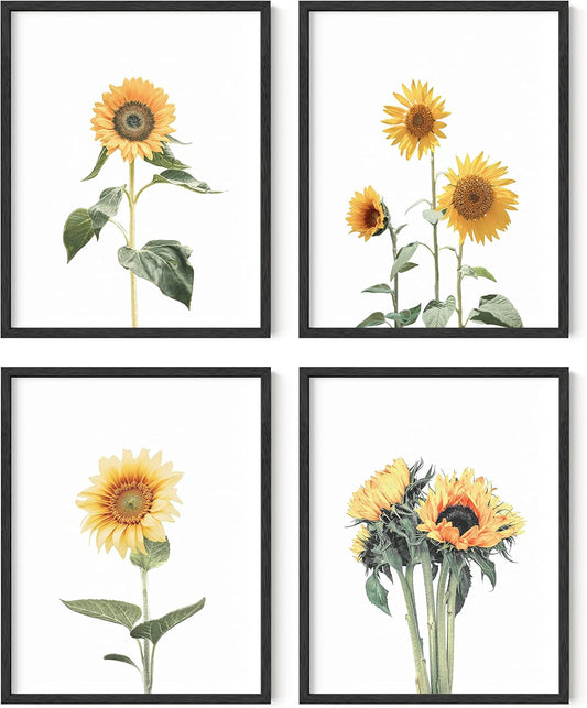 HAUS AND HUES Sunflower Wall Decor - Set of 4 Sunflower Posters, Bedroom and Kitchen Decor, Yellow Wall Art, Flower Pictures (11"x14", Unframed)